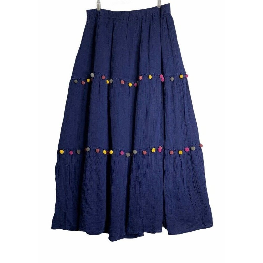 Caslon‎ Womens Maxi Tiered Skirt Navy Blue Cotton P - Picture 2 of 6